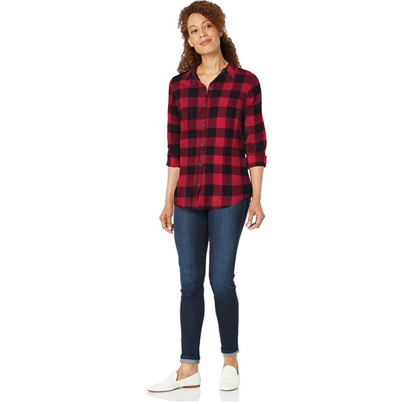 Women’s Red and Black Flannel Slim Fit Button Down - Picture 2 of 5